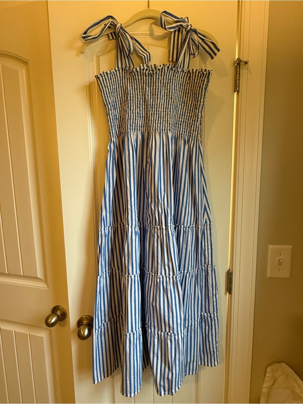 Maxwell and Geraldine Blue and White Striped Maxi Sundress with Tie Straps